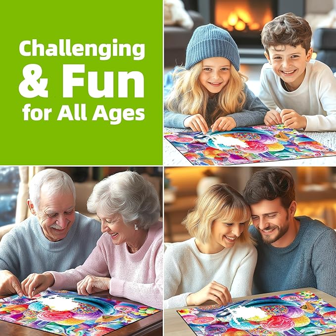 500 Piece Jigsaw Puzzle for Adults Colorful Ice Cream Candy Sweet Dessert with Letters on Back Cool Unique Fun Family ChallengingPuzzles for Seniors Family (23"x15")