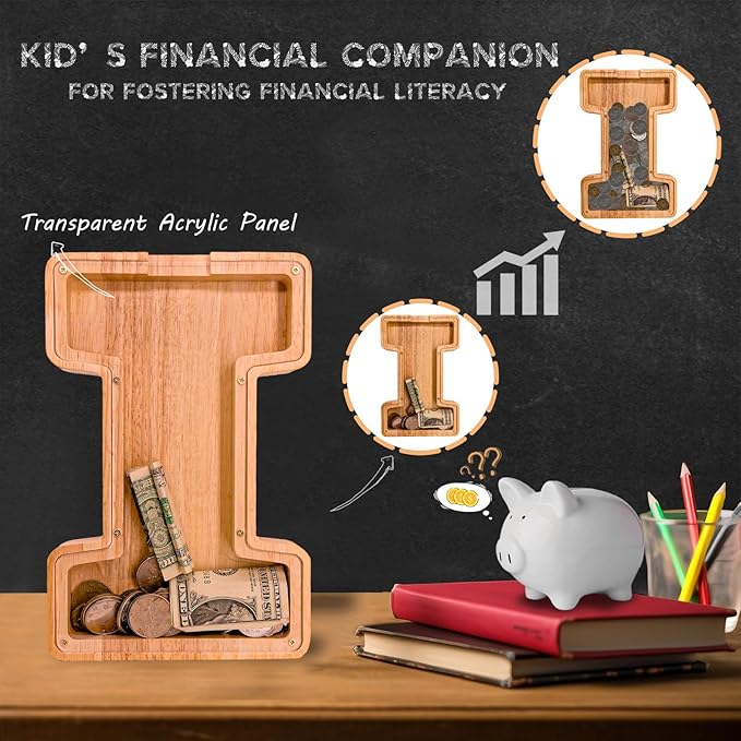 Wooden Letter Piggy Bank for Kids Larger Letter Piggy Bank for Boys and Girls Personalized Piggy Bank Initial Coin Bank Wood Kids Money Bank for Birthday and Festival
