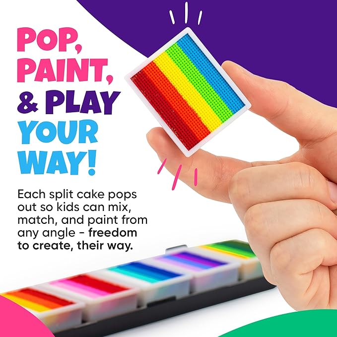 Blue Squid Face Painting Kit for Kids – Split Cake Face Paint Palette, 6 x 10g One Stroke Rainbow Colors, with Brushes & Stencils - Non-Toxic, Water Activated - Kids Party & Halloween Makeup Kit