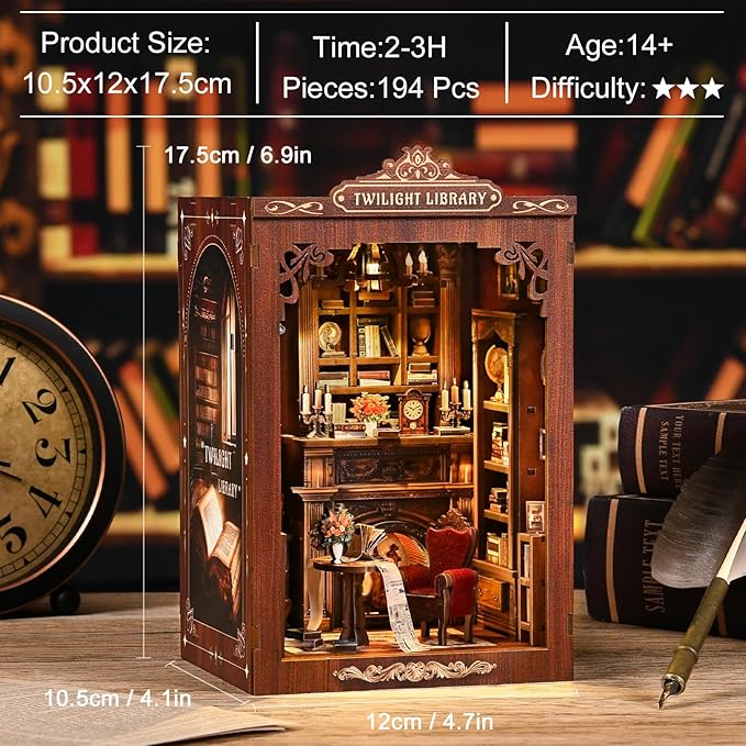 Book Nook，Sagiterra Dollhouse Kit，DIY Miniature Kit for Adults and Teens，3D Wooden Book Shelf Decoration for Family and Friends，Bookshelf Decor in Halloween/Christmas (Magic Twilight Library)