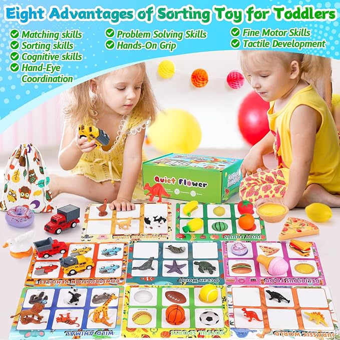 Sorting Toys for Toddlers, Sensory Toys for Kids Age 3 4 5, Boys Girls Montessori Toy, Preschool Learning Activities Education Toys, Alphabet Animal Dinosaur Fruit Vehicle Farm Toys