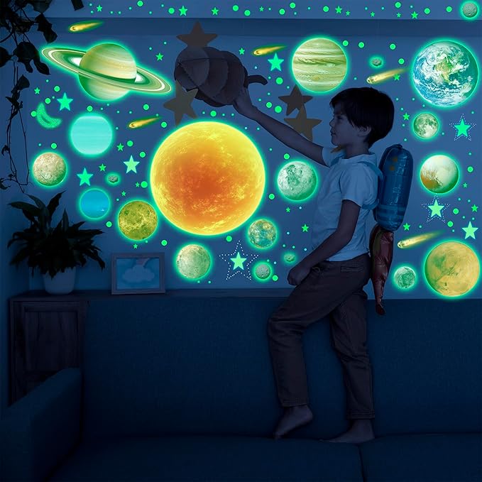 Solar System Wall Decals Glow in The Dark Stars, 965 PCS Stars and Planets Wall Stickers, Baby Nursery Glow Meteorite for Ceiling, Birthday Christmas Gift for Boys and Girls（Green）