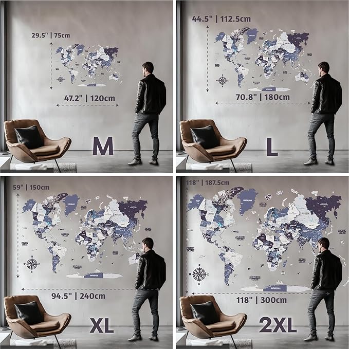 Colorfull Worlds 3D Wooden World Map Wall Art - Premium Multicolored World Travel Map for Wall Decor with Push Pins- Ideal Housewarming Gift & Travel Tracker (XLarge, Nimbus)