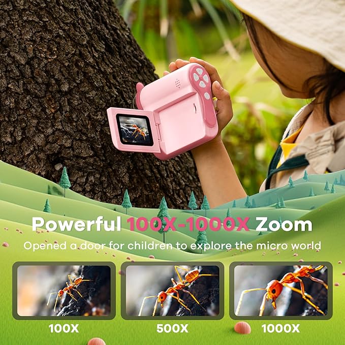 HP60 IPS Microscope for Kids: [Auto On & Off] [3-in-1] 2" Portable Handheld Microscope Miniscope, Pocket Mini Scope Educational Science Kit, Christmas Birthday Gifts for Kids, PC View, Pink