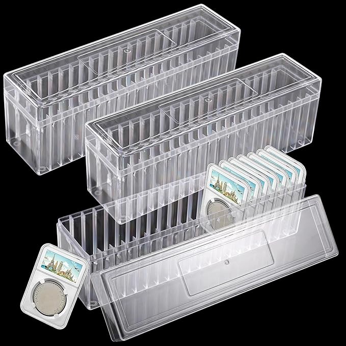 Plastic Coin Storage Box, 3 Packs Coin Holder Organizer Boxes with 20 Slots, Plastic Storage Cases Set for 60 Slabs, Compatible with PCGS NGC PMGab Holders(Include Boxes Only)