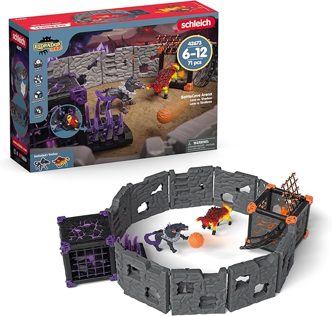 Schleich Eldrador Creatures - 71 PC BattleCave Arena Lava Vs. Shadow Playset - Lava Bull and Shadow Hound Set - Animal Monster Figurines for Boys and Girls - Fun Beast Toys for Kids Ages 7+ | 42673