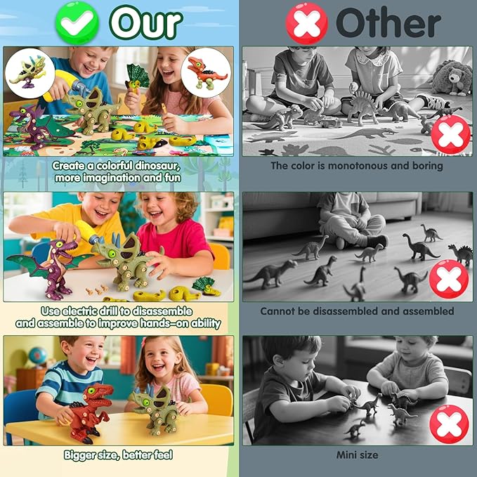 Take Aprts Dinosaur Toys for Kids Age 3 4 5 6 7 Boys with Electric Dril & Play Mat STEM Toys DIY Learning Educational Toy Ideal Birthday Christmas Easter for Boys