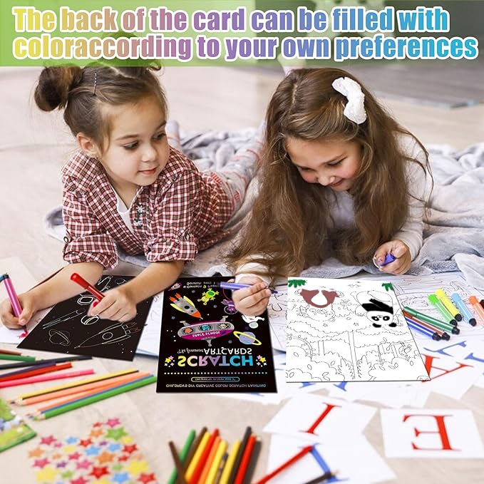 3 Set Magic Scratch Paper Art, Colorful Magic Drawing Art Book with 3 Scratch Pen for Birthday Halloween Christmas Party Games Projects Kits （Dinosaurs/Spaceman/Giraffe）