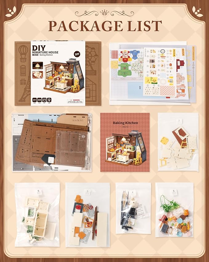 ROBOTIME DIY Miniature House Kit Dollhouse Kit for Adults Mini Tiny House Kit with Furniture Building Model Kit Crafts Creative Gift for Boys Girls (Baking Kitchen)