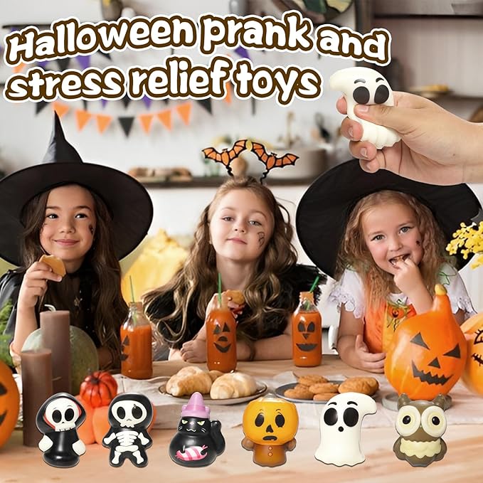 New 6 Packs-Halloween Squishies Toys Slow Rising, Gift Box Includes Ghost: Vampire,Pumpkin,Skull,Black Cat,Mummy,Bat, Halloween Soft Stress Relief Toys for Girls,Boys,Kids Party(6pcs-3)