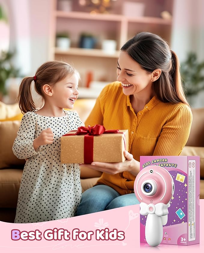 TEKFUN Kids Camera Toy for Girls - Birthday Gifts with Magic Wand Design - Digital Video Camera for Kids with 32GB SD Card - Easter Basket Essentials for Little Girl 2 3 4 5 6 Year Olds (Pink)