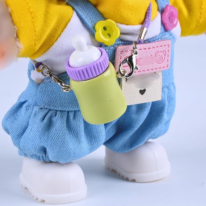 17 cm Doll Clothes for 5.9-6.69 inches (15-17 cm) Dolls, Dress up Style Unique 5-Piece Adorable Set, Including T-Shirt, Onesie, Shoes, Bottle, Glasses (Doll not Included) (Denim Blue)