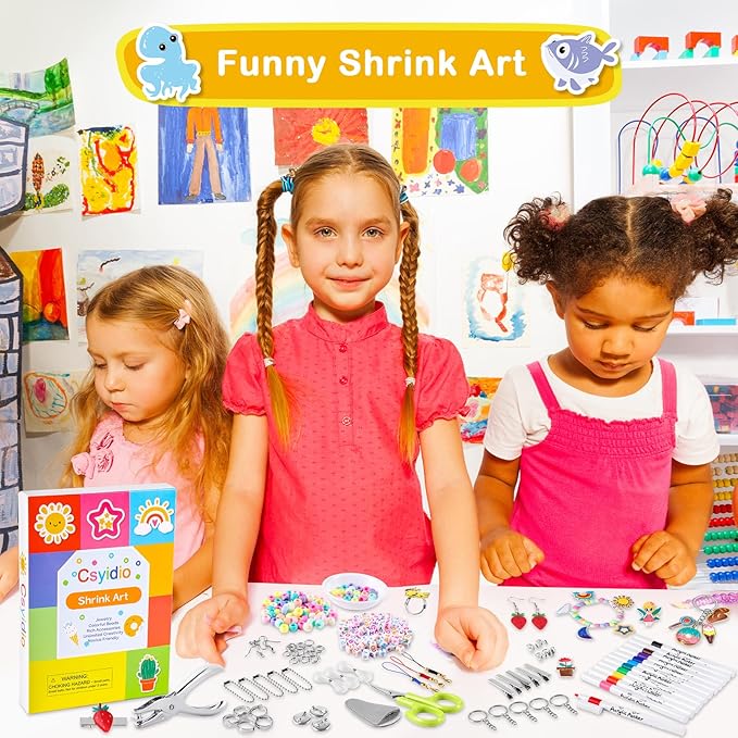 286 PCS Shrink Art Paper Kit Includes 14 PCS Shrink Plastic Sheets and 272 PCS DIY Accessories and Tools, Shrink Dink Kit for Bracelet Earring Making, Great Christmas Presents