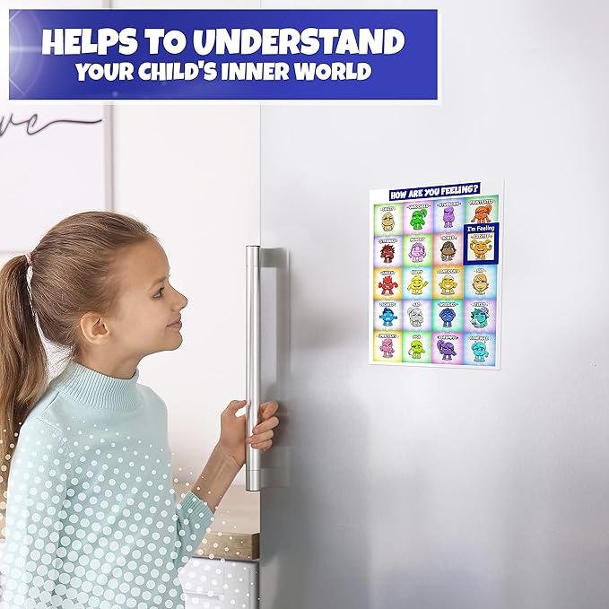 Magnet Feelings Chart for Kids and Toddlers-with Laminated Coat for Extra Protection Feelings Poster for Classroom,Therapy or Home - Emotions Poster Attach to Metal Surfaces, Fridge,Lockers and Doors