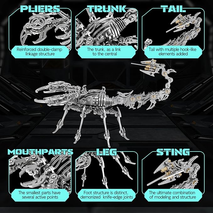 3D Metal Scorpion Puzzle - Laser-Cut DIY Challenge, Lifelike Collectible Decor for Adults & Teens, for Puzzle Enthusiasts & Nature Lovers(Steel Color)