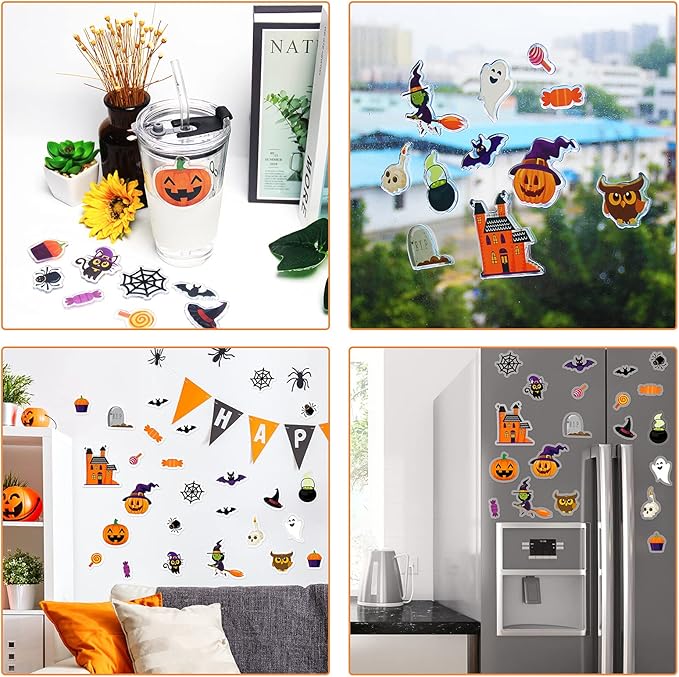 20 PCS Halloween Thick Gel Clings - Window Decals & Stickers for Kids, Toddlers & Adults - Home, Airplane, Classroom, Nursery & Halloween Party Supplies Decorations