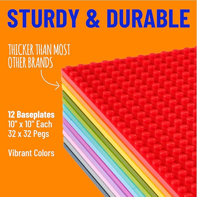 Strictly Briks Building Base Plates - 10x10 in, Stackable Building Plates with 32 x 32 Studs, Mats, Bases, Boards, Sheets 100% Compatible with All Major Brands, Vibrant Colors
