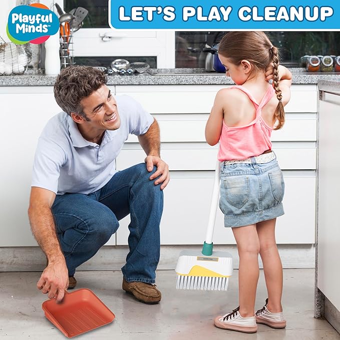 8-Piece Cleaning Playset for Toddlers - Broom, Mop, Pail, Dustpan, Brush, Squeegee, and Pretend Bottles - Perfect for Imaginative Play and Skill Building