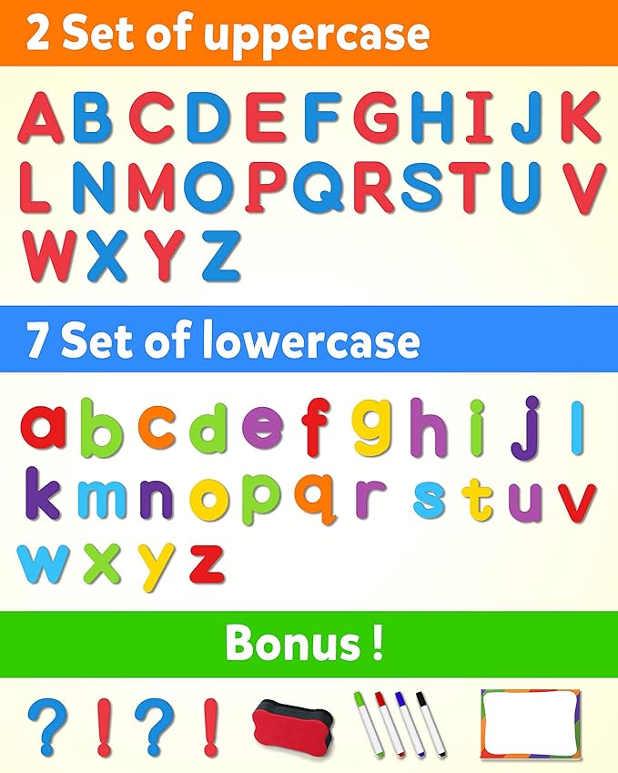 Coogam Magnetic Letters 234 Pcs, Uppercase Lowercase Foam Alphabet ABC Fridge Magnets, Educational Toy Set for Classroom Kids Learning Spelling with Magnetic Board and Storage Box