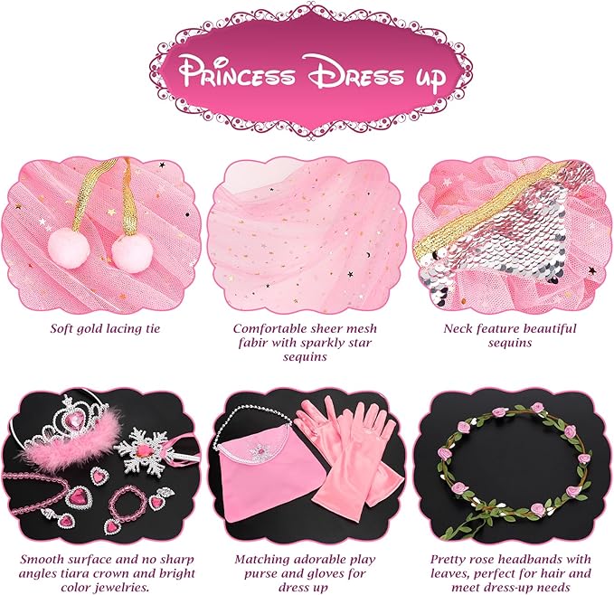 Fedio Princess Cape Set,12Pcs Princess Dress up Clothes for Little Girl, Princess Dresses for Girl 3-8 Years Birthday Gift