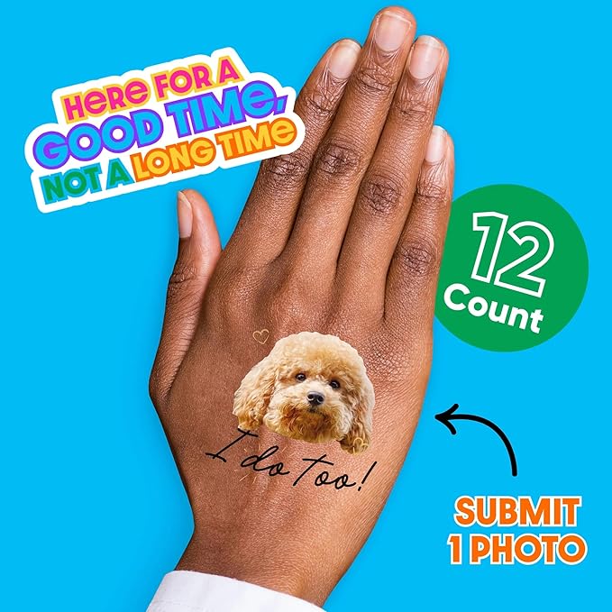 Big Dot of Happiness Custom Photo I Do Too - Pet Wedding Party Favors - Fun Face Temporary Tattoos - Set of 12