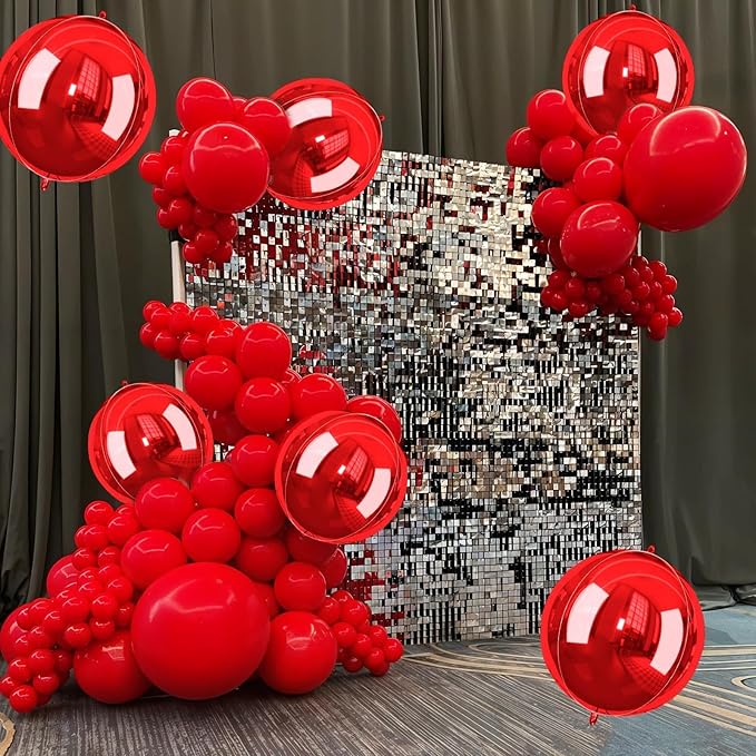 Red Giant 4D Foil Balloons, 6Pcs Large Metallic Round Balloons, 22 Inch Big Round Foil Balloon for Red Birthday Party Baby Shower Wedding Decorations