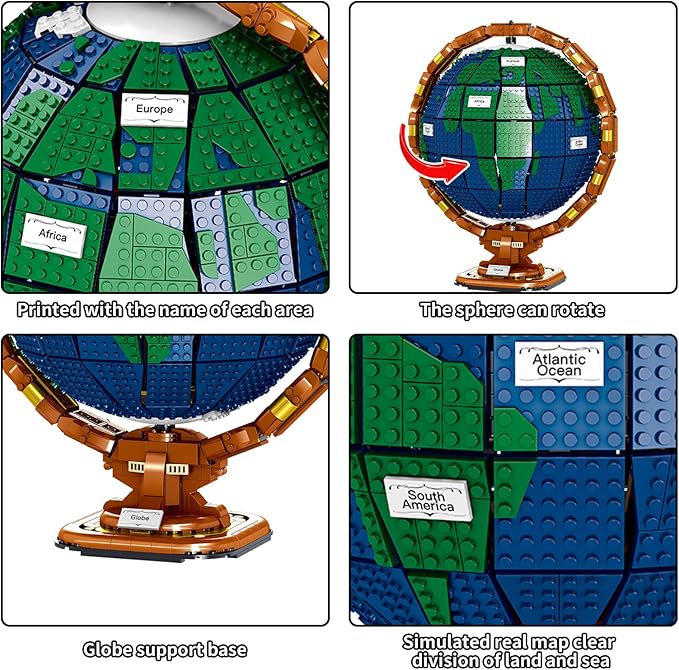 Ideas The Globe Mini Building Set for Adults,2514 Pcs Build Home Decor World map Spinning Globe Gifts for who Love Travel and Geography,New 2023