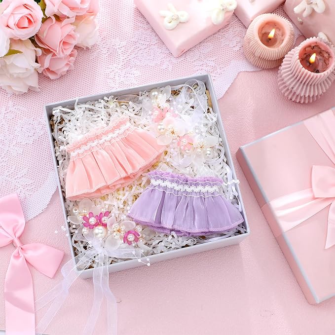 2 Pcs 17 cm Doll Clothes, Cute Exquisite Pink and Purple 6.7 Inches Gauze Skirt with Pearl Accessory Set for Doll Dress up (Excluding Dolls)