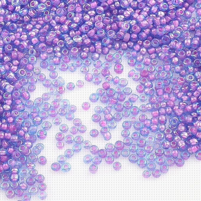 Perlin Glass Seed Beads 4mm 6/0 Round 1100pcs Mini Small Pony Spacer Beads Kit for Jewelry Making Earrings Bracelets Pendants Waist DIY Handmade (Purple Inside Colour)