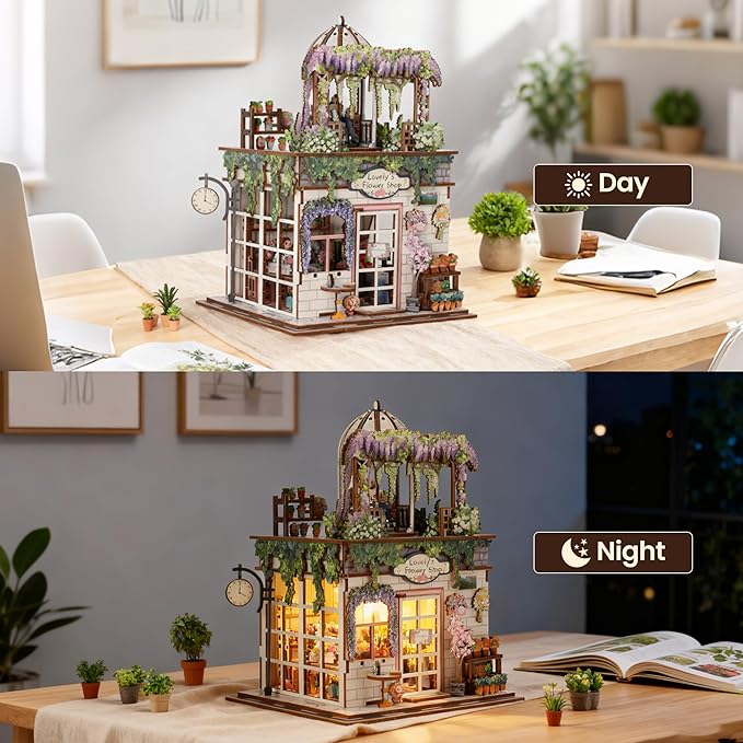 Book Nook Kit - DIY Miniature House Kit for Adults, Dollhouse Booknook Tiny House Bookshelf Decor 3D Wooden Puzzle Street Model, Ideal Gift for Book Lovers, Family, Friends (Flower Shop)