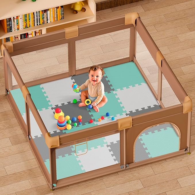 16Pcs Baby Play Mat for Floor, Foam Floor Tiles for Kids with Interlocking, Squares Foam Puzzle Carpet for Playroom, Crawling Rug for Babies 6-12 Months,Toddlers,11.8 * 11.8 * 0.6In Each