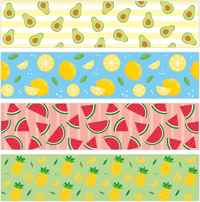 BeYumi Summer Fruits Border Trim - 80Pcs Back to School Fruits Bulletin Board Borders Watermelon Pineapple Lemon Avocado Decor Classroom Office Chalkboard Poster Summer Holiday Party Decoration
