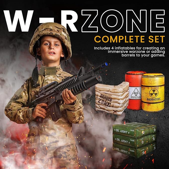 Package 8 Combat Battlefield Inflatables, Compatible Laser tag, Water Gun for Boys Birthday Party Activities and Decoration. Premiume Pack Include Water chember and Repair kit.