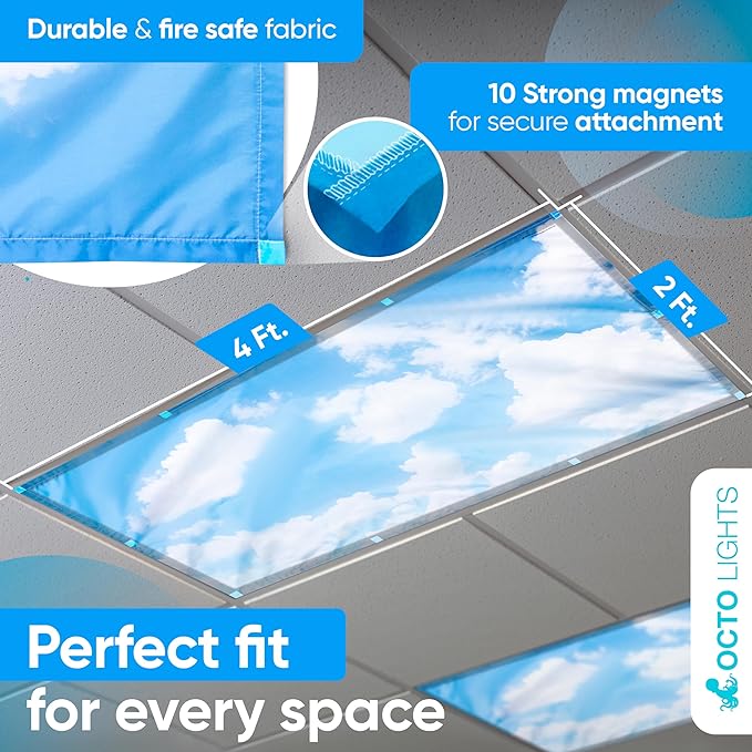 Fluorescent Light Covers for Ceiling Lights - Magnetic Cloud Cover for Fluorescent Or LED Fixture - Must Haves for Teacher Supplies - Classroom, Home, Office Cubicle Decor - Filters Overhead Lighting