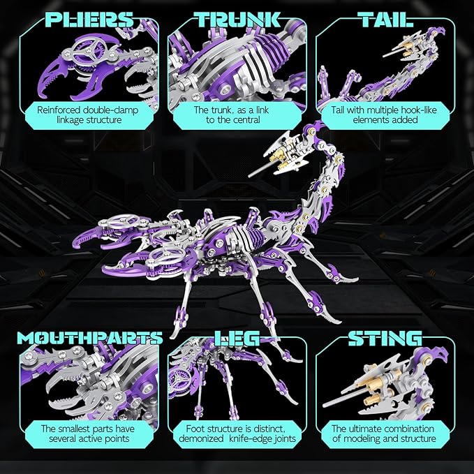 3D Metal Scorpion Puzzle - Laser-Cut DIY Challenge, Lifelike Collectible Decor for Adults & Teens, for Puzzle Enthusiasts & Nature Lovers(Purple)