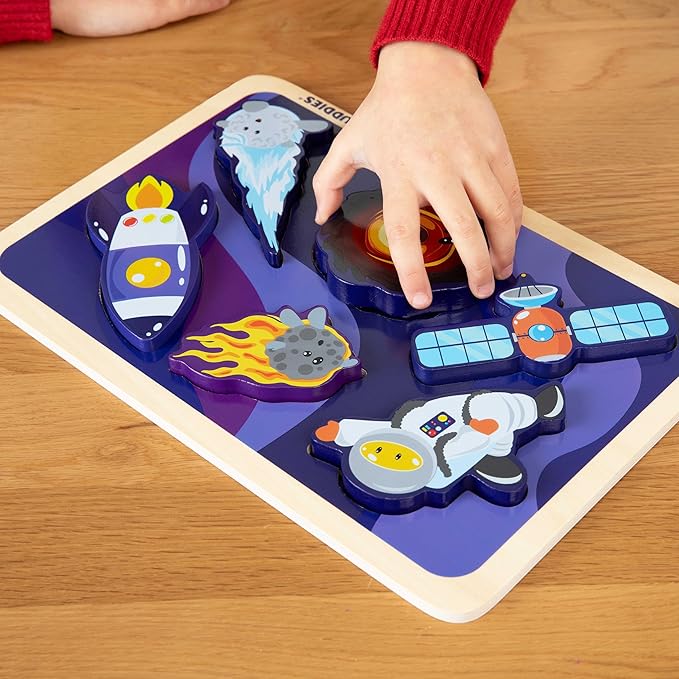 Celestial Buddies Chunky Wooden Toddler Puzzles, 12x8 Inch – Educational Space Puzzle for Early Science & Astronomy Exploration - STEM Learning (2-Pack)