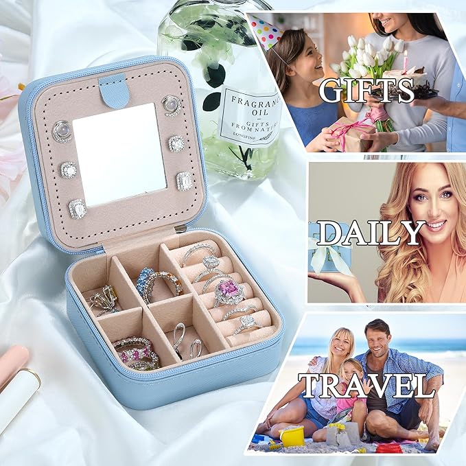 Parima Travel Jewelry Case - Small Organizer Box for Women, Mini Jewelry Box - Letter T, Sky Blue