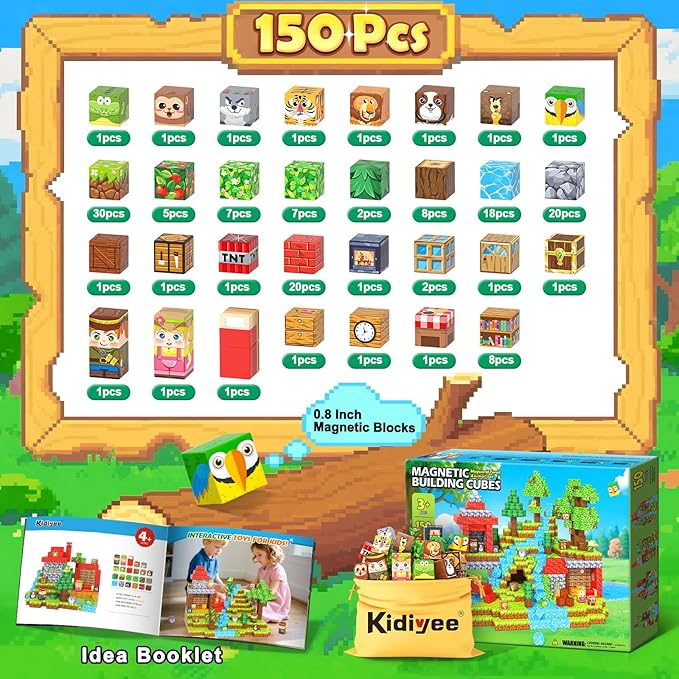 150PCS Magnetic Blocks - Mine Magnet World Forest Animal Set, Magnet Toys Games for Kids Ages 4-6 6-8 8-12, Magnetic Building Blocks for Boys & Girls, STEM Montessori Sensory Toys for Kids Ages 3+