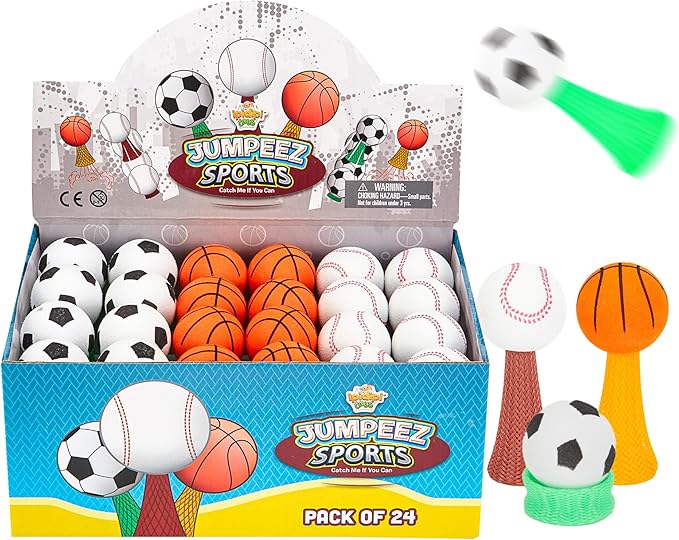 IPIDIPI TOYS Jumpeez Sport Ball Rocket Poppers – 24-Pack Jumping Spring Launcher Toys – Halloween Toys for Trick or Treat, Halloween Goodie Bag Stuffers, Birthday Party Favors for Boys & Girls