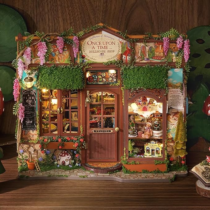TuKIIE DIY Miniature House Kit with Furniture, 1:24 Scale Creative Room Opened & Closed Wooden Dollhouse Book Nook Plus Dust Proof for Kids Teens Adults(Dollhouse Shop)
