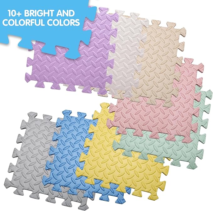 Coolcandy Foam Play Mat, 12"x12" Square Tiles - Non-Toxic, Soft, Thickened, Interlocking - Toddler Playmat for Playing, Exercise (Purple, 16 Tiles)