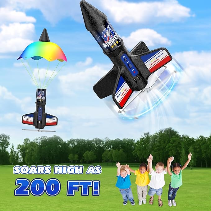 Rocket Launcher Toy for Kids,Self Launching Motorized Air Rocket with Parachute Launch Up to 200 Ft Model Toys Gifts for Boys Kids Ages 6 7 8 9 10 11 12 Classic
