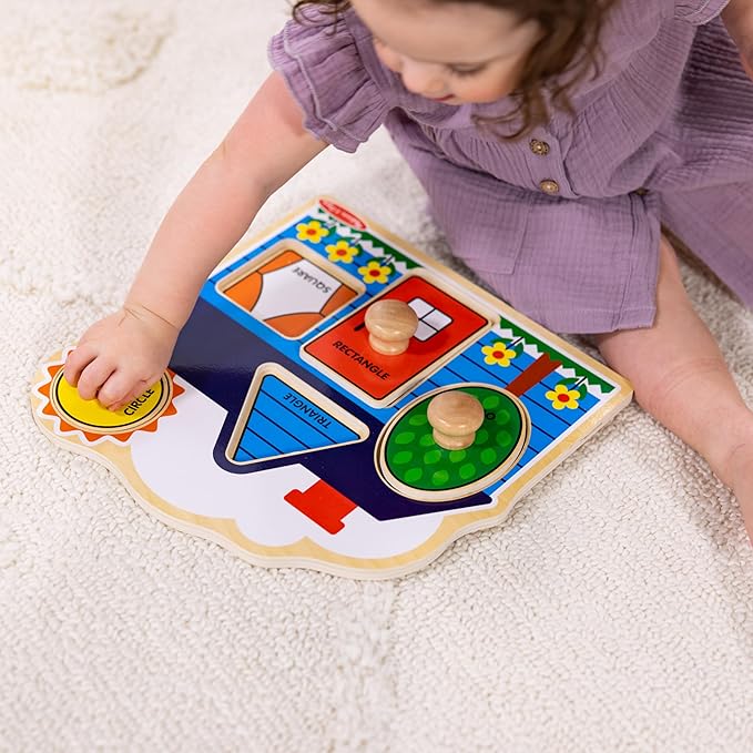 Melissa & Doug First Shapes Jumbo Knob Puzzle, Wooden Peg Puzzle for Toddlers, Educational Toy for Shape Recognition and Fine Motor Skills, Ages 1+