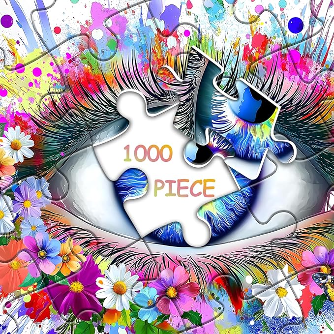 Impossible Puzzle for Adults 1000 Pieces, Eye Flower Abstract Art Puzzle Colorful Gradient, Hard Challenging Butterfly Floral Jigsaw Puzzle