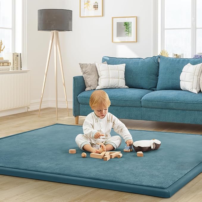 Baby Play Mat for Floor Tummy Time Mat Nursery Muscle Area Playroom Rug Tatami 79"x138" Memory Foam 1.3" Thick Crawling For Babies,Toddlers, Infants, Kids,Floor(Green)