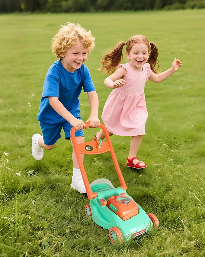 Kids Lawn Mower with Realistic Grass-Cutting Action and Sounds – No Batteries Required | Fun Outdoor Push Toy, Birthday Gift & Halloween Present for 3, 4, 5, 6, 7, 8 Year Old Boys and Girls (Green)