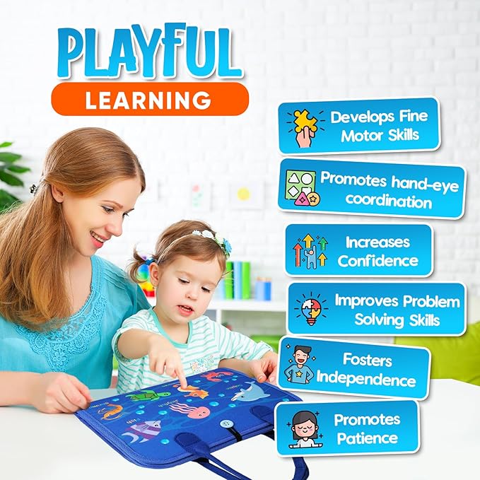 Busy Board Montessori Toy for Toddlers Ages 1-4 – Sensory Activity Board for Fine Motor Skill Development, Educational Travel Toy for Airplane & Car, Learning Toys for Boys & Girls