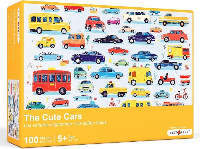 100 Pieces Jigsaw Puzzles, Large Pieces, Puzzles for Beginners, Easy Puzzles for Kids and Seniors, Family Game Nights, Finish Size 15.7 x 11.8 in (The Cute Cars)