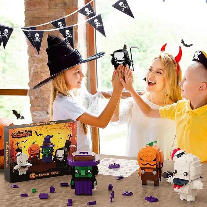 Halloween Pumpkin Ghost Witch Devil Building Blocks Kit for Kids, Halloween Bricks Figures Set Toys Gifts for Kids Party Favors Goodie Bags Stuffers for Boys Girls 6 up