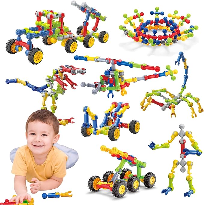 Kids Building Kit STEM Toys, 110 Pcs Educational Construction Engineering Building Blocks DIY Learning Set for Ages 3-10 Year Old Boys Girls, Best Gift for Children Creative Games Fun Play